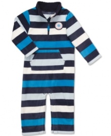 He'll be the coolest dude around in this sporty striped microfleece coverall from Carter's.