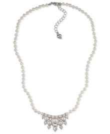 Live the glamorous life. This frontal necklace from Carolee, crafted from silver-tone mixed metal, features glass pearls and crystals for an elegant effect. Approximate length: 16 inches + 2-inch extender. Approximate drop: 3/4 inch.