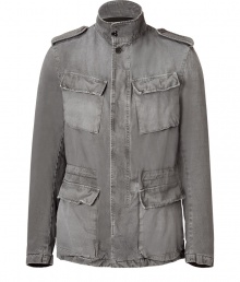 Cool jacket in a silver grey cotton-wool mix - Casual parka look with flap pockets, stand collar and covered button placket - Slim, straight cut, super to the hip length - Inside lined with warm wool fleece - Wind and weather resistant - Goes perfectly with all casual looks - Style: with jeans or chinos and boots or sneakers