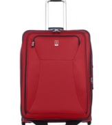 The lighter side of luggage. Even when fully packed, this lightweight suitcase from Travelpro gives you a serious edge with durable, tear-resistant nylon construction and a spacious, beautifully organized interior that expands over two inches to help you bring everything you need... and more. Limited lifetime warranty.