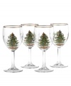 What makes Spode the world 's best selling Christmas china pattern? Since its introduction in 1937, Spode has been adding new pieces to their classic Christmas Tree pattern collection. Every year there's something new and wonderful to collect, including this set of 4 wine glasses.