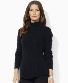 Lauren Ralph Lauren's cozy petite mockneck sweater is reimagined for the modern woman with a chic peplum hem