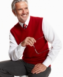 Add a finishing touch of luxury to upgrade any outfit with this lightweight cashmere sweater-vest from Club Room.