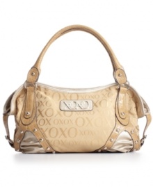 Take your handbag style to the next level with this stunning XOXO bag featuring studded detailing, metallic accents and a signature print design. A shiny front logo plaque completes this must-have look.