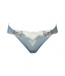 Luxurious string in a fine synthetic blend - elegant in silver blue and ecru - particularly comfortable thanks to the stretch content - stylish, sits on your hip with a moderately wide waistband - posh lace insert - perfect, snug fit - stylish, sexy, seductive - fits under (almost) all outfits