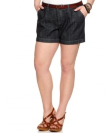 Team your fave tanks and tees with American Rag's plus size denim shorts, accented by a belted waist.