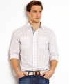 Sharpen up your casual look with the preppy plaid of this shirt from Nautica.