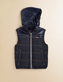 He'll be ready for anything in this reversible vest with statement script embroidered onto the back.Attached hoodZip frontFront zip pocketsPolyesterHand washImported