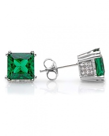 Cut in a graphic shape, Crislu's faceted emerald-colored cubic zirconia earrings showcase the bold beauty of these gems. Wear these studs to give every look a flash of color.