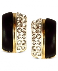 Black and gold for the bold. Shimmering with glass stones, these hoop earrings from Anne Klein bring much needed sparkle. Clip-on backing for non-pierced ears. Crafted in gold tone mixed metal. Approximate diameter: 1/2 inch.