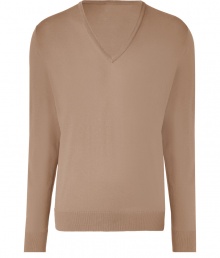 Stylish pullover in fine, pure mocha-colored cotton - Super-soft, densely woven fabric feels great against the skin - Elegant v-neck and rib trim at cuffs and hem - Straight, slim cut - A polished, versatile basic in any wardrobe - Dress up with a button down, trousers and leather lace-ups, or go for a more casual look with skinny denim, trainers and a blazer