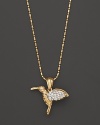 Hummingbird pendant with diamonds in 14K yellow gold.