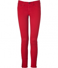 Get the look of the moment in these ultra-chic skinny pants from Rag & Bone, detailed with contrast zipped ankles for that cool modern feel - Five-pocket styling, skinny leg, seamed under the knee, contrast ankle zips, comfortable mid-rise cut - Form-fitting - Pair with everything from modern knits and ankle boots to feminine tops and heels