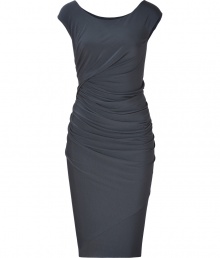 Super flattering and equally exquisite, Donna Karans modern draped dress guarantees a glamorous feminine finish to your cocktails look - Scoop neckline, cap sleeves, crossed-effect draped detailing at the waist - Form-fitting - Wear with shimmering fine jewelry and statement accessories