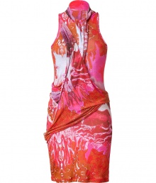 Make a stylish impact in this futuristic Pop Art top from McQ Alexander McQueen - Stand collar, sleeveless, front draped panels, figure-hugging silhouette, all-over print - Pair with a boyfriend blazer, and platform pumps