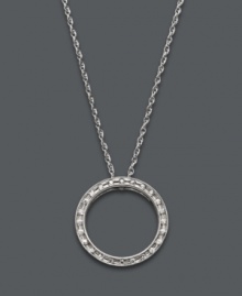 Add a look that's eternally stylish and subtly shimmering. This delicate open-cut circle pendant features a seamless row of round-cut diamonds (1/10 ct. t.w.) set in sterling silver. Approximate length: 18 inches. Approximate drop: 1/2 inch.