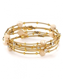 The Seasonal Whispers' girl loves to stack the brand's beautifully eclectic bracelets. This set is studded with Swarovski crystals and ivory beads, creating a cool bohemian statement.