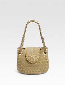 A lightweight summer essential crafted in metallic-woven straw and finished with a whimsical starfish medallion.Shoulder strap, 6 drop Snap flap closure Protective metal feet Split interior compartment One interior zip pockets Two open pockets Removable mirror compact 7½W X 6H X 4½D Imported