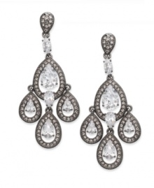 Elegance takes a dark turn in this pair of chandelier earrings from Eliot Danori. Crafted from hematite-tone brass, the earrings make stunning use of shadowy hues with crystal and cubic zirconia (5-9/10 ct. t.w.) accents. Approximate drop: 1-1/2 inches.