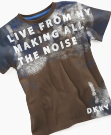 Shake it up. He can let them know who brings the noise in this t-shirt from DKNY that shakes, rattles and rolls.