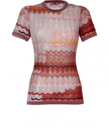 Paint vivid color into your sophisticated daytime look with Missonis variegated short sleeved pullover, detailed in an ultra lightweight knit perfect for transitioning through the seasons in style - Rounded neckline, short sleeves, contrast striped trim - Straight slim fit - Team with tailored pencil skirts and chic statement heels