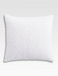 Gently tucked and dotted with contrast hand embroidery, this pretty, feather-filled pillow lends an air of comfort to the room.18 squareFeather fillCotton coverMachine wash coverImported