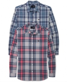 Dark and handsome plaid shirt by Hurley made from 100% cotton for all day comfort.