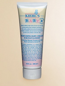 This gentle formulation is a unique blend of natural ingredients to moisturize and soothe baby's delicate skin. Kiehl's massage cream with shea butter, apricot kernel oil and purified honey nurtures skin, leaving it smooth and soft and is gentle enough for use on baby's face to help moisturize and even out dry patches. Infused with a blend of vanilla, apples, pears and sweet berries. Pediatrician tested and recommended. PH balanced. 6.8 oz. tube. 