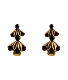 Inject vintage glamour into you cocktail ready look with these Art Deco-style sculptural earrings from Hoss Intropia - Gold-toned metal, black resin embedded stones - For pierced ears - Wear with swept up hair and boatneck tees, or with flirty cocktail dresses and retro accessoires