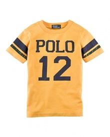 A Polo Graphic Tee is rendered in soft cotton for a classic look.