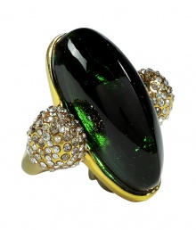 Finish your look on an ultra glam note with Alexis Bittars luxe oversized cocktail ring - Deep green stone, tonal silver crystals, gold-plated brass - Wear with everything from jeans and pullovers to cocktail dresses and heels