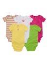 Butterflies, flowers and polka dots-this five-pack of bodysuits from Carters has all the prints that will make her look like one stylish little girl.