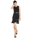 A flirty, fluttery hem enlivens a sophisticated sheath dress from DKNYC. The classic silhouette defines it as a chic office essential, while the stylish belt and hem suggest date-night daring.