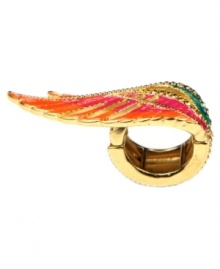 A whimsical wing ring with vibrant pops of color. This high flying mixed metal design from RACHEL Rachel Roy features gold-plating, glass stone accents and a stretch fit.