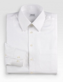 Premium Italian cotton tailored with French cuffs and a classic fit. Buttonfront Moderate spread collar Mother-of-pearl cuff links and buttons Cotton; dry clean Imported