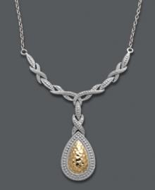 Versatile style that makes a statement. Giani Bernini's stunning statement necklace features an intricate crisscross design and a hammered teardrop-shaped pendant. Set in 24k gold over sterling silver and sterling silver. Approximate length: 17 inches Approximate drop: 1-1/2 inches.