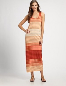 Sunrise hues add radiant, ombre charm to this striped style with a flattering scoop neckline.ScoopneckSleevelessPull-on styleRacerback65% linen/35% cottonMachine washImported