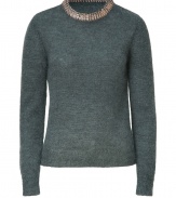 Luxurious sweater in fine, dark-grey mohair and silk - Supple with a flattering, slim fit - Long sleeves, round contrasting neckline and elegant pipping - Favorite piece with suit pants, skinny jeans, leather skirt or corduroys