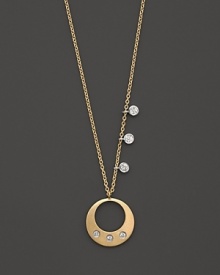 Diamonds and a circle pendant in 14K yellow gold. By Meira T.