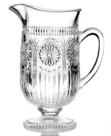 Past meets present. Raised medallions and fluted accents in sparkling glass make this Modern Vintage pitcher a standout at the table and on display. From the Godinger serveware collection.