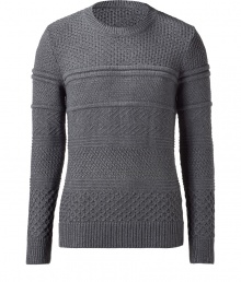 Stylish pullover in a fine, grey wool blend - Fashionably patterned knit - Slim fitted, with long sleeves and rib-knit cuffs - A dream of a basic, classy and casual - A hit combination with jeans, business trousers, khakis