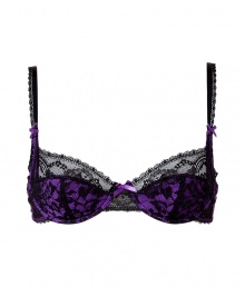 Super sexy jet and purple Cupcake contour bra by Elle MacPherson Intimates - This supermodel-approved contour bra is sultry with a fun vintage feel thats both naughty and nice - Poly-blend bra with lightly padded half cups, slim adjustable straps and hook and eye back closure - Looks great under most outfits