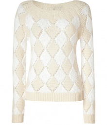 Work playful patterning into your contemporary knitwear collection with Marc by Marc Jacobs tonal birch diamond pullover - Wide rounded neckline, long sleeves, ribbed trim, dropped-stitch detail throughout - Slim straight fit - Team with casual separates and edgy studded accessories