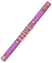 Something you're sure to love. BCBGeneration's affirmation bracelet is crafted from rose gold-tone mixed metal on a pink glitter band for a stylish look. Approximate length: 8 inches.