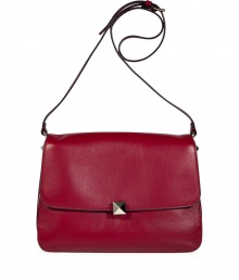 Classic handbag in luxurious burgundy leather - Features a single silver-colored stud closure - Slightly bulbous shape is smooth with large flap and long shoulder strap - Convenient inside compartments - Instant glamour upgrade for any simple outfit - Fits with leather pants, jeans or an elegant sheath dress