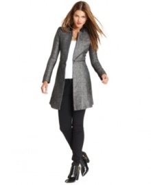 With a metallic tweed and modern styling, this BCBGMAXAZRIA coat ups the edge on cold-weather wardrobes -- a chic fall cover up!