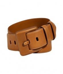 Cinch your look in style with this luxe leather belt from Ralph Lauren - Wide leather with large buckle, contrast stitching - Style with a billowy dress or high-waisted flared jeans and a silk blouse