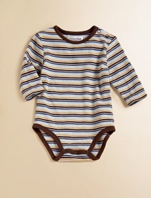 An essential one-piece cotton bodysuit is splashed with bold stripes for your cute baby.CrewneckLong sleevesShoulder snapsBottom snapsCottonMachine washImported Please note: Number of snaps may vary depending on size ordered. 