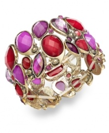 Colors come to life in this stretch bracelet from Style&co. Crafted from gold-tone mixed metal, it's accented with stones in red and shades of purple for that vibrant feeling. Approximate diameter: 2 inches.