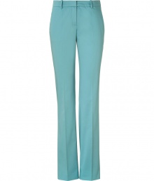 Stylish pants in fine ice-blue stretch cotton - Short waist with belt loops, side pockets and leg-lengthening creases - Straight cut - Summer color is serious but fresh - Pair with silk blouse, matching blazer and heels for the office or summer business dinner